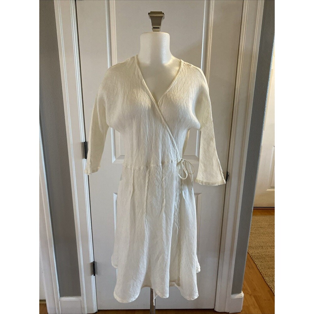 Home Frocks Linen Size M‎ Lagenlook Ivory Wrap Guaze Dress